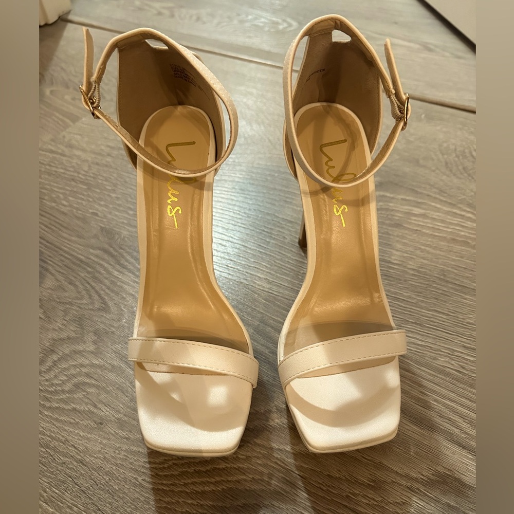 Lulu's Dreamyy White Square Toe Ankle Strap High Heel Sandals